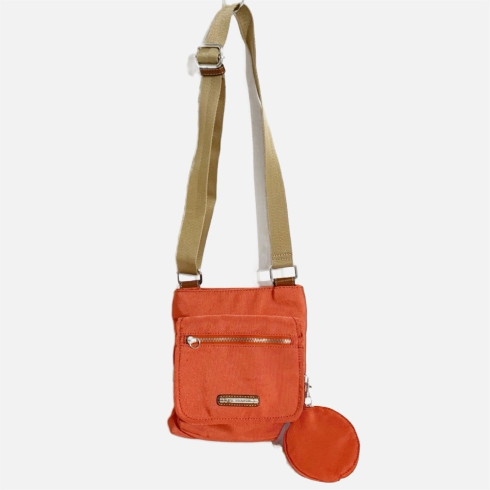 Franco Sarto Nylon Travel Crossbody Shoulder Bag Fully Lined Web Strap Coral 🪸